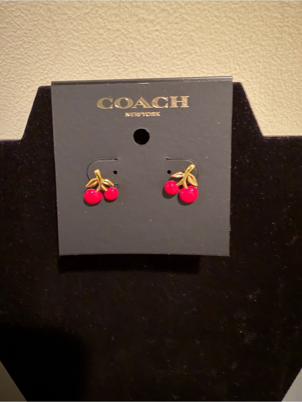 Coach Gold-Tone Cherry Stud Earrings with Red Enamel